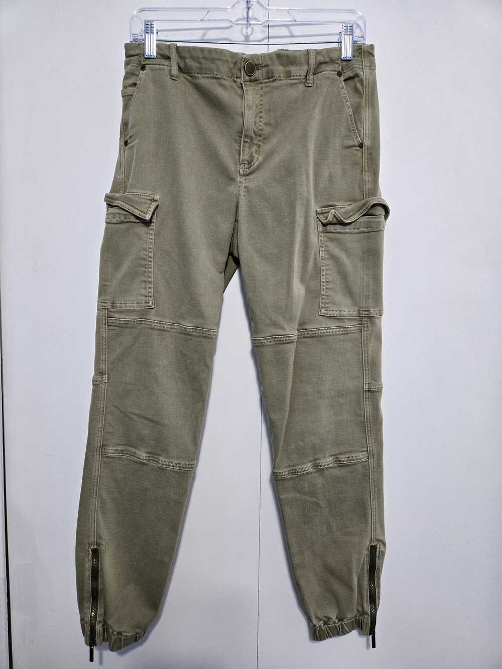 Michael Kors Cargo Jogger Pants Olive Green Zip Ankle Stretch Women's 10